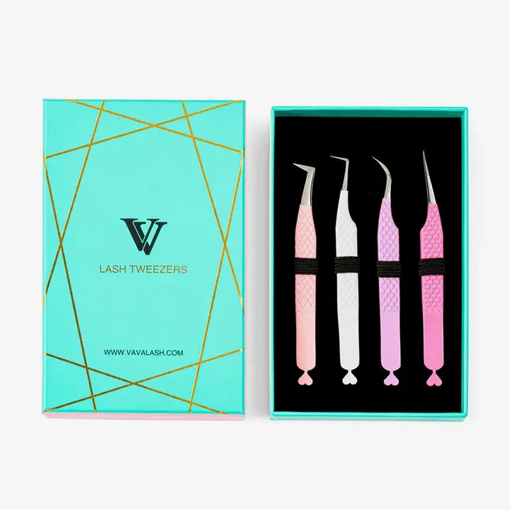 Heart-shaped Professional Eyelash Extensions Tweezers Kit Durable
