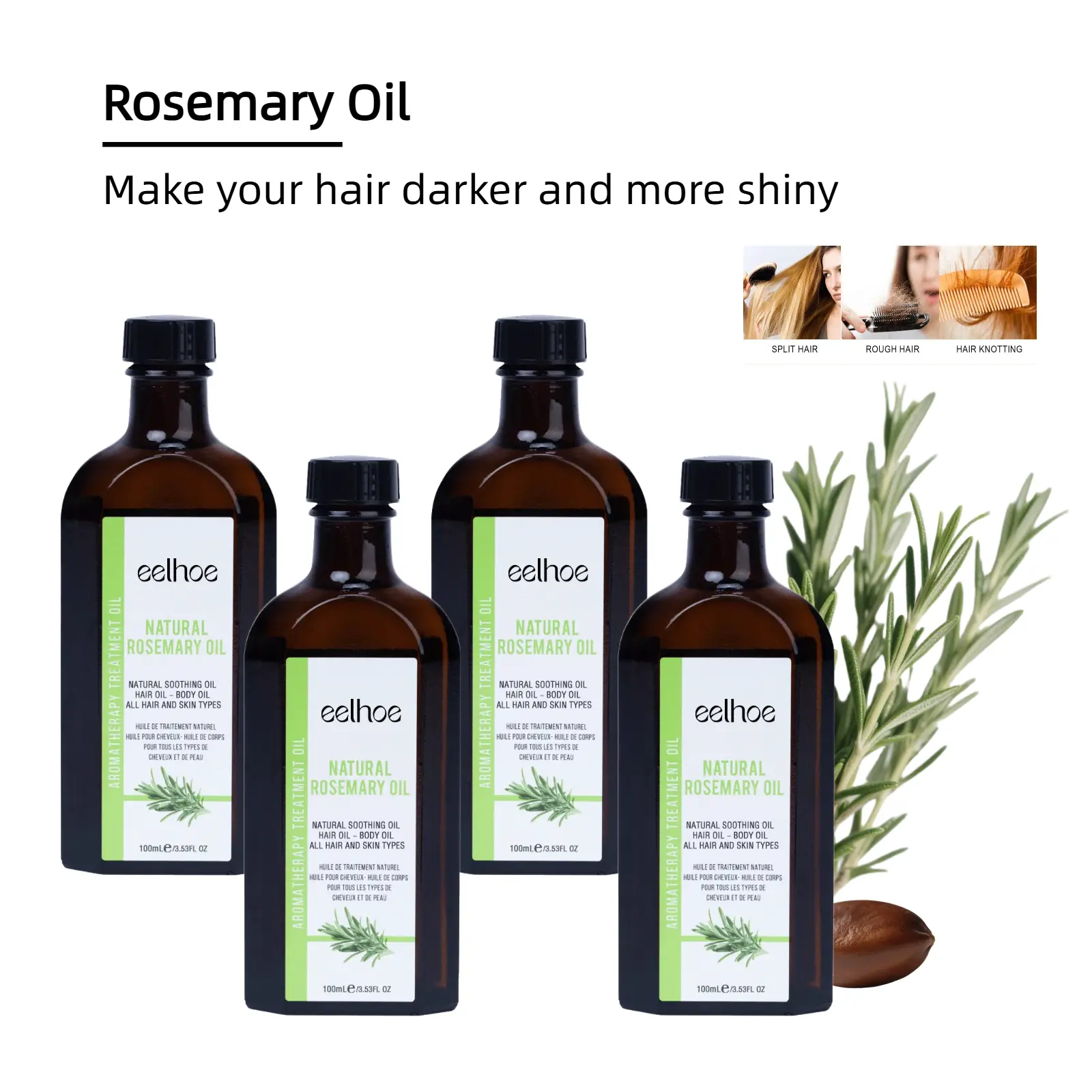 Rosemary Hair Oil for Haircare - Moisturizes, Supports Growth, Strengthens Follicles, Calms Irritated Scalp, Eases Itchy Scalp Relief, Reduces Frizz - Lightweight Non-Greasy, Gentle Daily Use, All Hair Types, Perfume Oil