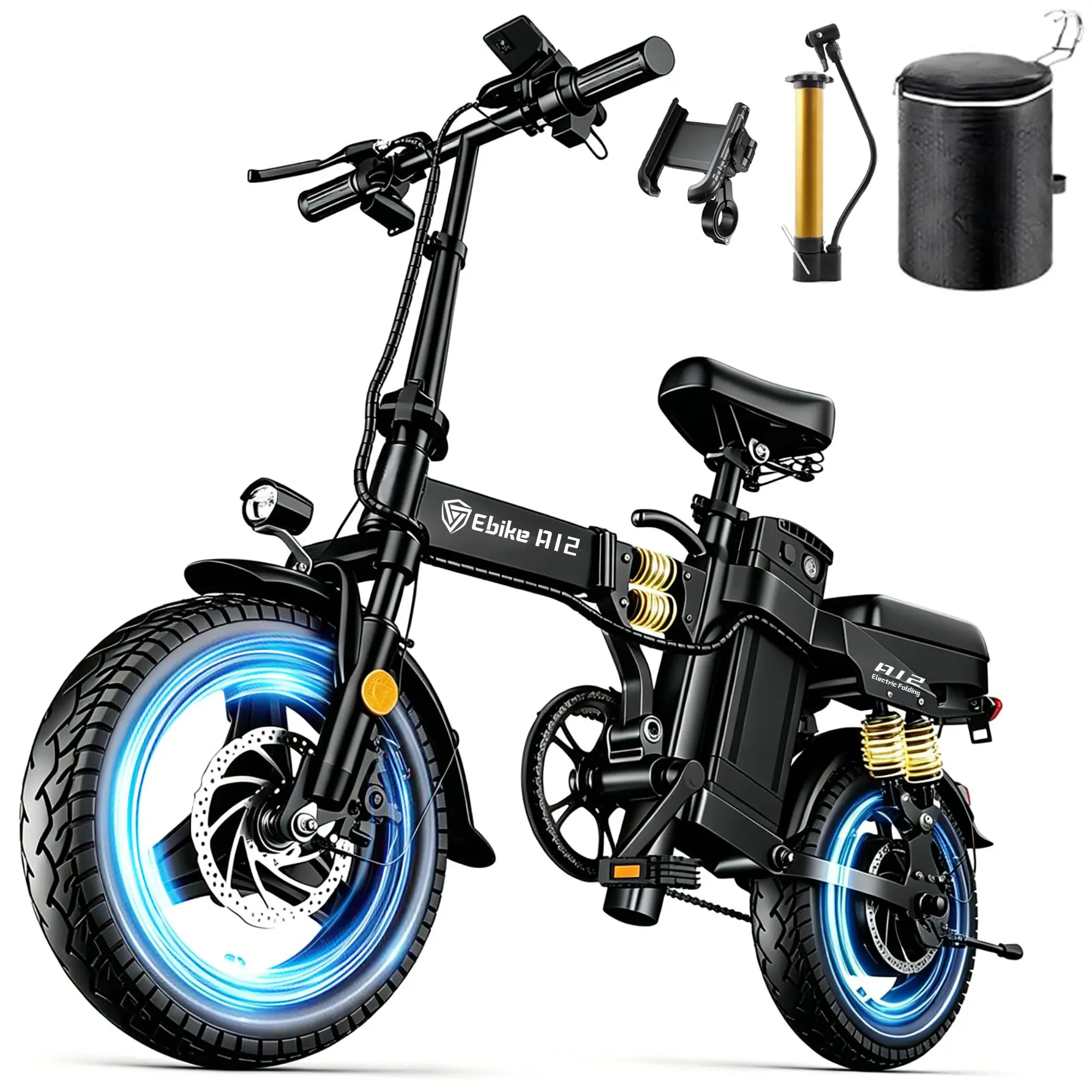 DZZTH A12 Adult Foldable Electric Bike - 1000W Peak Motor, 28MPH Speed, 60 Mi Range, 48V 15Ah Removable Battery, Portable 2-Seater Compact Commuter Ebike