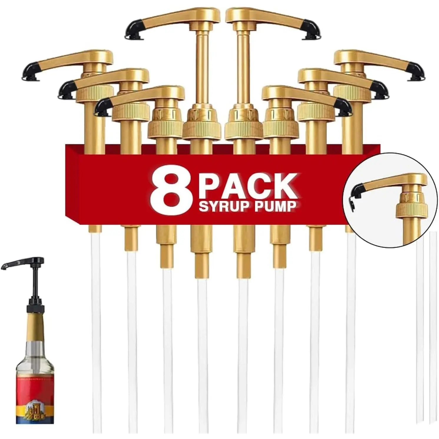 8 Pcs Syrup Pumps with Cap Anti Dripping Leak Proof Coffee Syrup Dispenser Fits 25.4 Oz/750ml Coffee Flavoring Syrup Bottles Great for Home Coffee Bar Cocktails Beverages