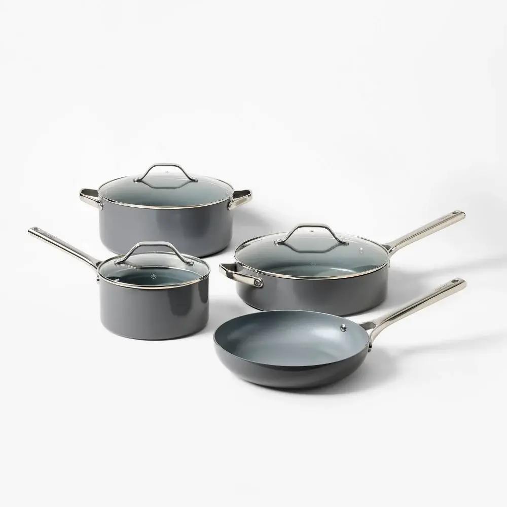 Figmint 7PC Aluminum Cookware Set - Dark Nonstick Ceramic Coated, 450°F Heat Resistant, Includes Pots, Saucepans, Frying Pans, and Heat-Safe Handles for Stove Use