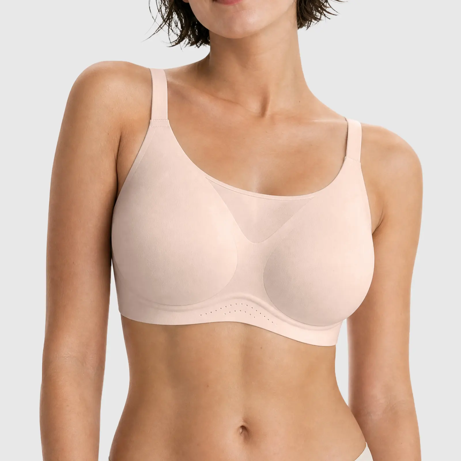 VRCOMFY Womens Wireless Lace Bra Seamless T-Shirt Bra Gentle Lift Natural Shape Full Coverage Support No Underwire Breathable Perforated Design Everyday Comfort
