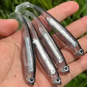 Artificial Fishing Lure, 4 Counts/pack Silicone Fishing Soft Bait with Reflective Tube, Lifelike Fake Fishing Bait, Outdoor Fishing Accessories, Fishing Gear, Fishing Stuff