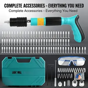 Nail Gun with 100 Round Nails,Concrete Nail Gun Kits,5 Speed Adjustable Manual Steel Nail Tool with Gloves,Brush,Glasses,Earplugs