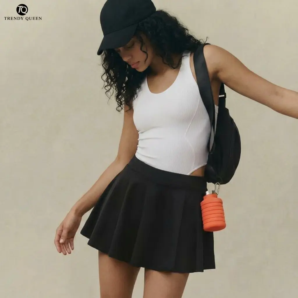TRENDY QUEEN Pleats And Thank You Tennis Skort with pocket Basic Minimalist Womenswear Skirt Skirtswomen