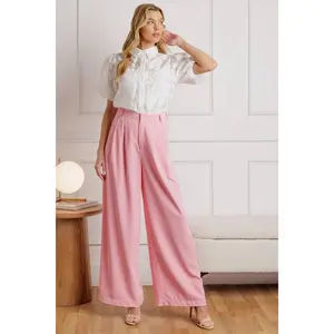 Women's Solid Basic Polyester Pants - Hip-Flattering Woven Design, Leg-Fit Bottoms
