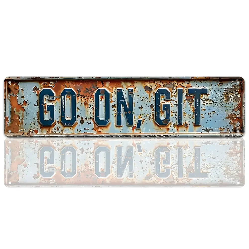 "Go On Git" Rustic License Plate Sign 16×4 Inch Flat Aluminum Metal Sign, Weathered & Rusted Design, Indoor/Outdoor Farmhouse & Man Cave Decor, Funny Southern Humor Gift, Top Selling Novelty Wall Art