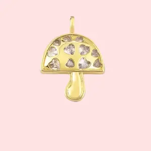 Punk Mushroom Heart Zircon Charm Pendant for DIY Necklace Women