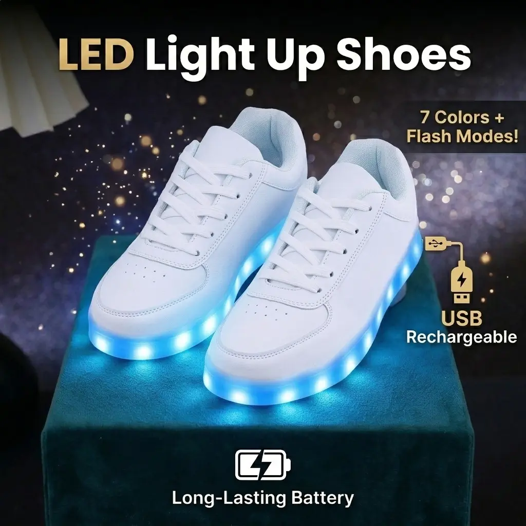 Lumubby Unisex LED Shoes with USB Light-Up Soles, Colorful Sparkly Closed-Toe Lace-Up Trainers for Parties, Lace Up Trainer, Luminous Sneakers, Festivals, Colorful Sparkly Casual Trainers