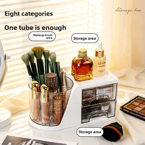 1pc Desktop Rotating Makeup Brush Drawer Storage Bucket, Cosmetic Desktop Acrylic Storage Box, Cross-Border Household Organizer Box