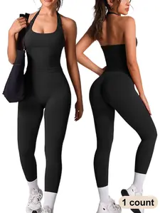 Workout Sets for Women 2 Piece, Athletic Workout Clothing, Fitness Outfits, Halter Tank Top Built in Removable Sports Bra Pad + Impact Scrunched Butt-Lifting High Waist Leggings Gym Sets, Fitness Activewear