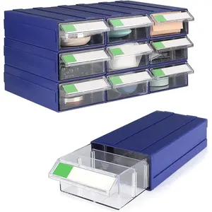 9pcs Sewing Craft Storage Box Hardware Craft Drawer Storage Cabinet Plastic Stacking Shelf With Divider Tag Cards Multifunctional Rack For Home Office Small Items (9, Blue)
