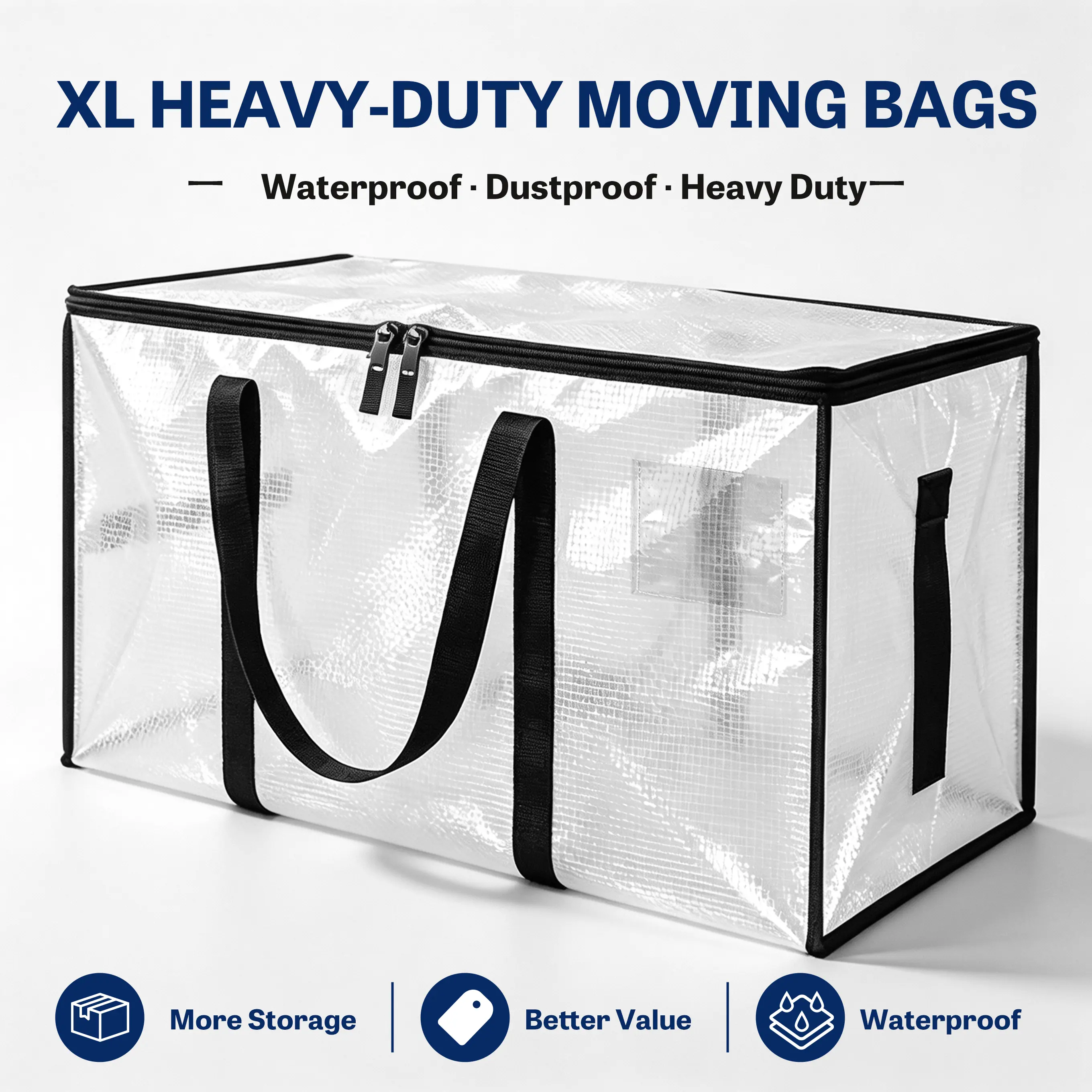 Extra Large Heavy Duty Moving Bags with Handles & Zippers, Foldable Water Resistant Storage Totes for Moving, College Dorm, Clothes & Home Organization, Multiple Pack Sizes Available,dorm room inspo,college dorm essentials,dorm haul