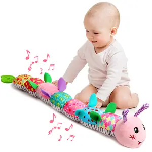 Newborn Baby Girl Gift Toys ,Infant Tummy Time Toys,Musical Stuffed Animal with Multi-Sensory Crinkle, Rattle and Textures,Baby Boy Girl Gifts,Pink Caterpillar Cute