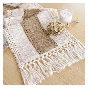 12x72 Boho Macrame Table Runner – Farmhouse Rustic Burlap with Tassels for Holiday Decor