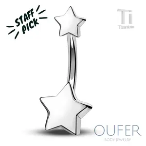OUFER BODY JEWELRY Sparkle Elegant Titanium Internally Threaded Star Belly Piercing Jewelry - Lightweight Women's Belly Button Rings, Daily Wear Summer Fashion Accessory