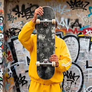 Flat 2D design scooter sticker with black graffiti, stylish skateboard bottom decal, perfect for skateboards, scooters, etc