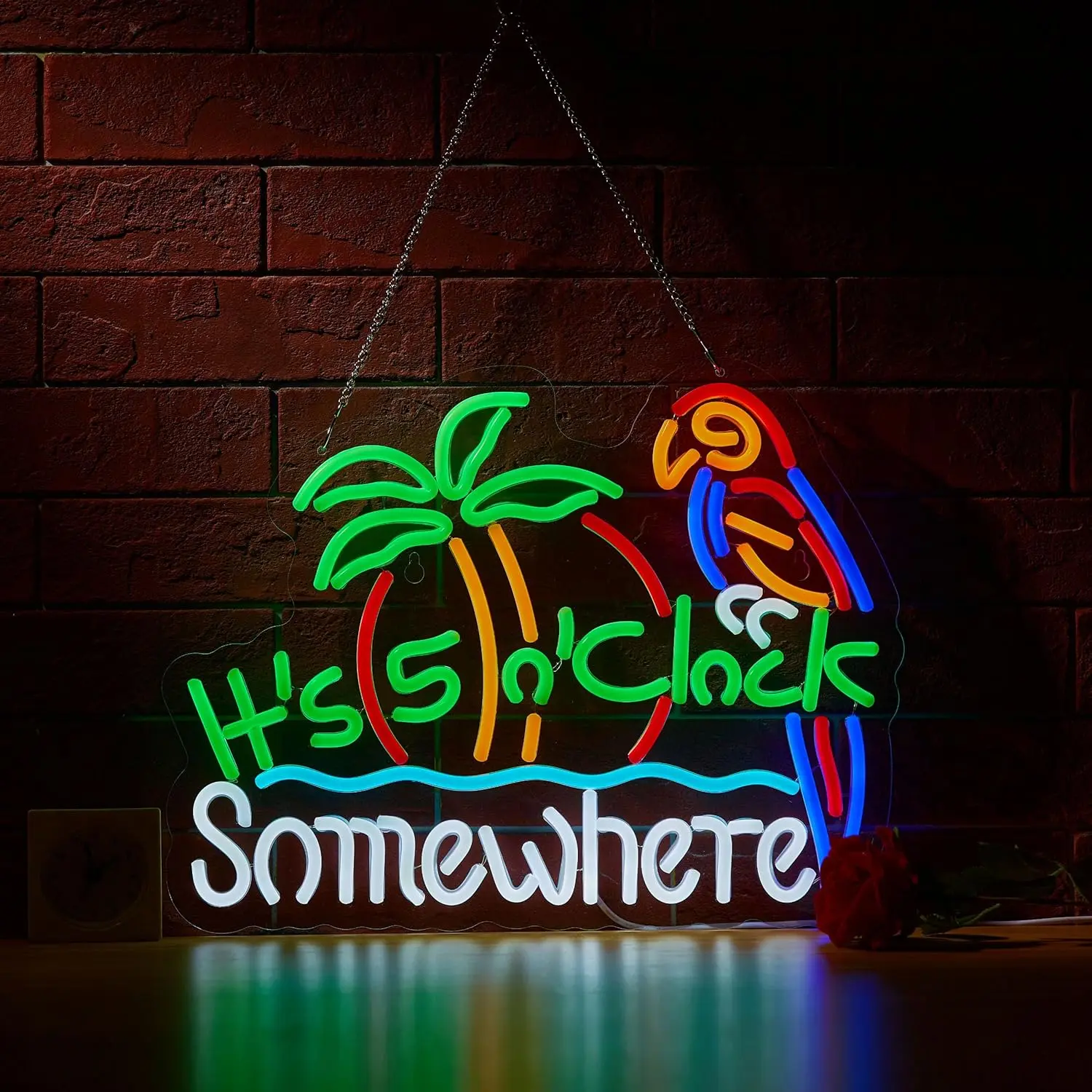 "It's 5:00 O'clock Somewhere Tropical LED Neon Sign - Acrylic Board Illuminated Light, Room Decor, Mood Lighting, Man Cave Decor, Wall & Bar Indoor Accessories (LED Neon Glow Adds Instant Ambience)", 40X30cm, Led Lights, Wall Decor