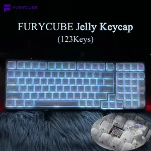 [Keycap Only] FURYCUBE Transparent Jelly Keycap Set (123 Keys) - Double-Shot Side-Printed ASA Profile, Customizable Keycaps for Mechanical Keyboards, Cute Design, Great Gift