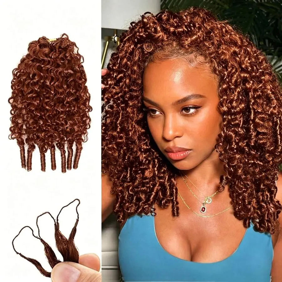 MYLOCKME Hair Burmese Curly Crochet Hair For Women 50g Pre-Separated Feather Crochet Human Hair Invisible Knotless Human Crochet Hair Reusable Lightweight Hair Extensions 33# Reddish Brown Color