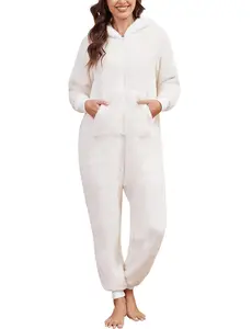 Arssm Women's Fuzzy Onesie Warm Fleece Hooded Pajamas Winter Jumpsuit Loungewear