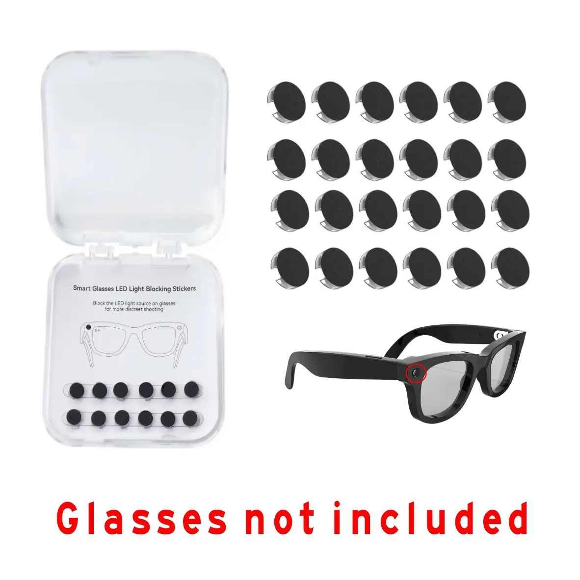 24 Reusable LED Light-Blocking Privacy Stickers - Smart Glasses Accessories, Privacy Protector, Cover for Dim Environments, Recording Support (Glasses Excluded)