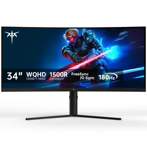 KTC 34" 2K WQHD 180Hz 3440X1440P Curved Gaming Ultrawide Monitor, 1500R PC Monitor, HDR10, FreeSync & G-Sync, HDMI, DisplayPort, VESA, Tilt Swivel Height Pivot Adjustment, H34S5