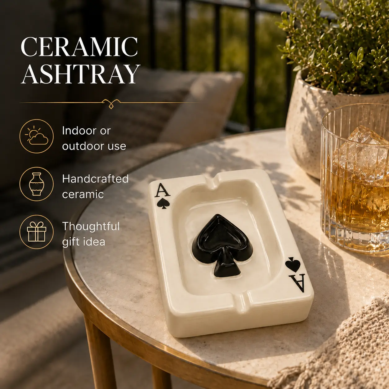 Funny Poker Ceramic Ashtray – Cool Desktop Cigarette Holder, Handmade Modern Art Decor, Unique Birthday Gift for Men, Dad, Husband & Friends with a Sense of Humor