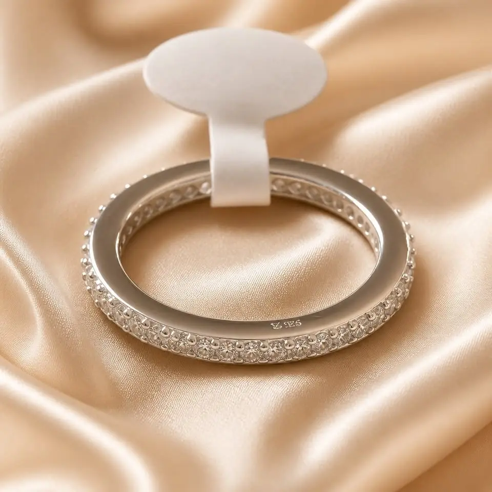 Authentic .925 Sterling Silver Rhodium-Plated Churumbela Ring - Traditional Mexican Jewelry for Mexican Jewelry Lovers, Unisex Band with Fluid Lines, Churumbel Detail, Classic Elegance, Ethnic Style, Daily Wear Resistance, Talla 7, High Shine