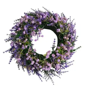 Lavender Artificial Flowers Wreath, Spring Summer Decorative Hanging Ornament, Front Door Window Decoration, Home Garden Accent, Indoor Outdoor Decorative