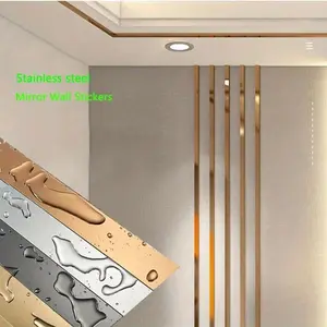 1 Roll Gold Wall Sticker Stainless Steel Flat Decorative Lines Titanium Wall Ceiling Edge Strip Mirror wall decor stickers Home Decor