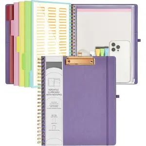 Foldable Spiral Clipboard Folio with Storage Zipper Pouch, 5 Plastic Folders with 10 Pockets,Refillable Lined Notepad (11" x 8.5"), Hardcover Project Organizer with 39 Stickers ()