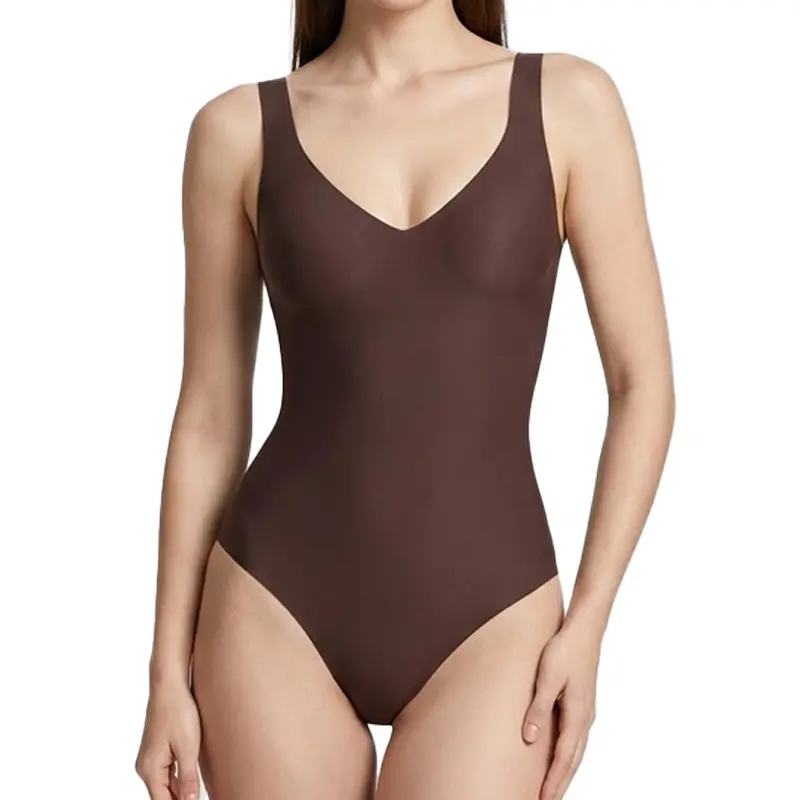 Wireless Plunge Thong Bodysuit for Women – Seamless Push-Up Shapewear with Adjustable Straps