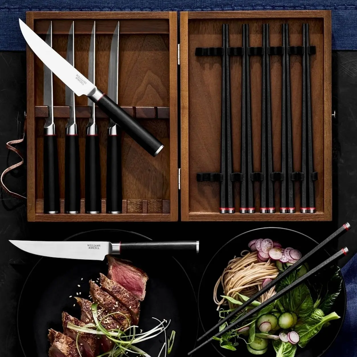 Williams Sonoma Stainless Cutlery & Tableware Set - 12-Piece Chopsticks and Steak Knife Set, Plastic