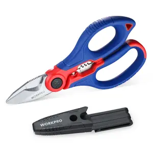 #SpringGlowUp WORKPRO Stainless Electricians Scissors, 6.4" Professional Electrician Shears with Wire Stripper for Soft Cable (Not Suitable for Diving Use)
