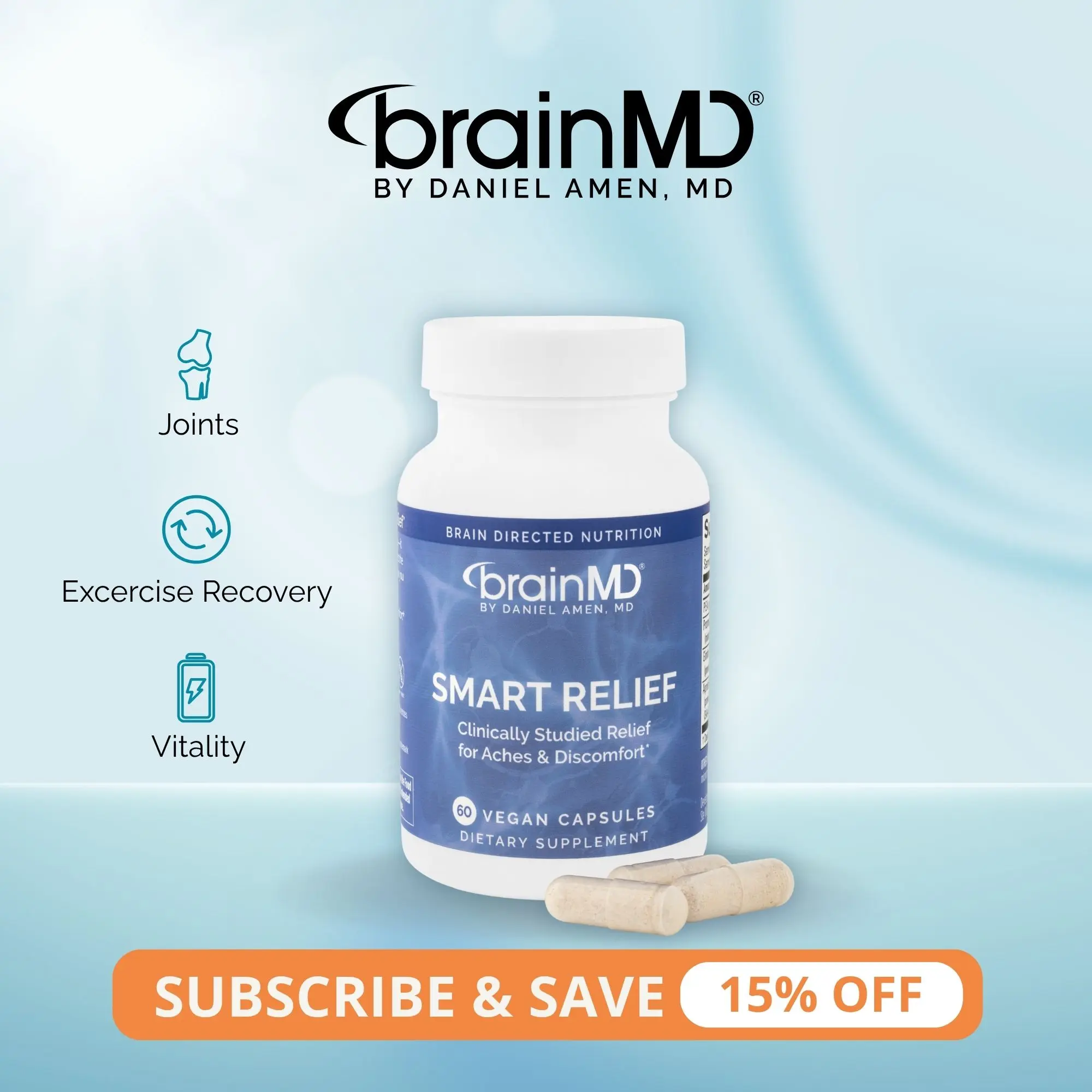 Smart Relief | BrainMD | 60 Capsules | Joint & Nerve Discomfort Relief | Mobility & Inflammatory Response Support | PEA with Boswellia, Ginger & Calcium Fructoborate