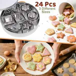 Cookie Cutter Set, 24Pcs Stainless Steel, Multi Shapes With Storage Tin, For Multi-Purpose Baking Cooking, Durable Easy Release, Fondant Pastry Biscuit Baking Tool Kitchen Gadget