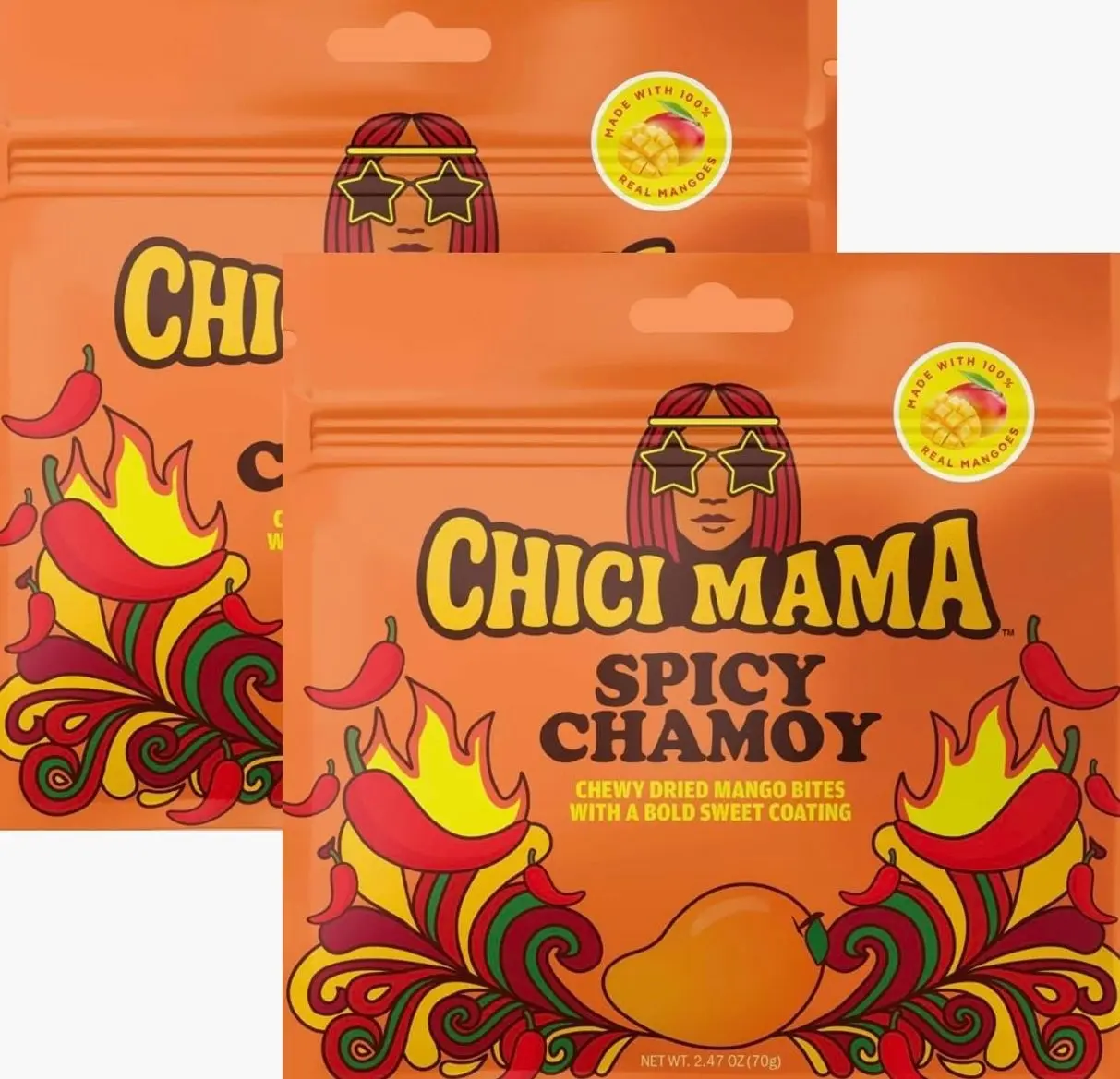Chici Mama Spicy Chamoy Mango Bites – Made with Real Mango | Chewy, Juicy Candy-Alternative Treat | No Artificial Colors, Flavors, or Sweeteners | Gluten-Free, Naturally Vegan & Free of Major Allergens | Better-For-You Snack | 2 Pack - 70g
