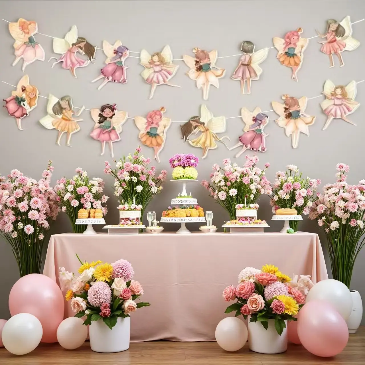 16pcs Fairy Flower Princess Bunting Decorations, Party Event Scene Atmosphere Flags, Photo Booth Setup Accessories, Festive Decoration Items, Home Party Decorations, Birthday Banner