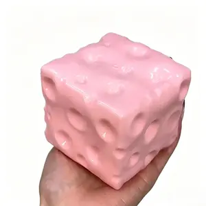 Jumbo Cheese Cube Stress Ball, Big Shapeable Non-Bounce Squeeze Toy, ASMR Sensory Anti-Stress Soft Stuffed Item with Mushroom Surprise, Classic Wolf & Teddy Themed Christmas Gift for Fidgeters Relief Glutinous Rice Cake moon