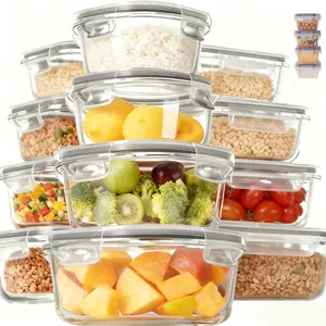 12 Piece 18 Piece Options Glass Food Storage Containers Detachable Lock Integrated Lock Silicone Sealed Leakproof Premium Borosilicate Heat Resistant Easy Clean Durable Storage