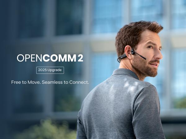 SHOKZ OpenComm2 - Open-Ear Bone Conduction Headphones, Wireless Bluetooth Computer Headsets with Noise Canceling Mic and Mute Button for Work, Call, Meeting, 16 Hours Talk Time for Mobile & PC, Black