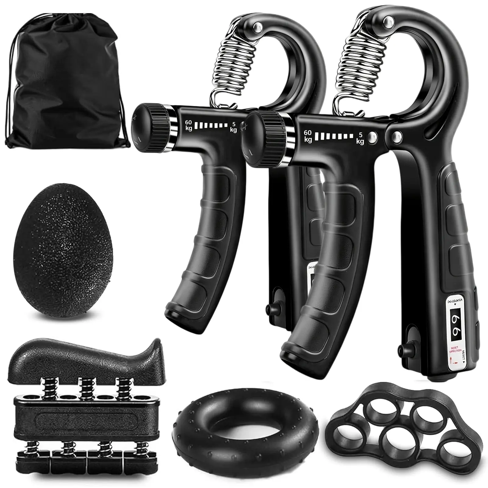 Professional 5-in-1 Hand Grips & Strength Training Accessory Kit for Athletes, Complete Set for Forearm Workouts with Adjustable Gripper and Finger Exerciser, Hand Grips For Strength Training