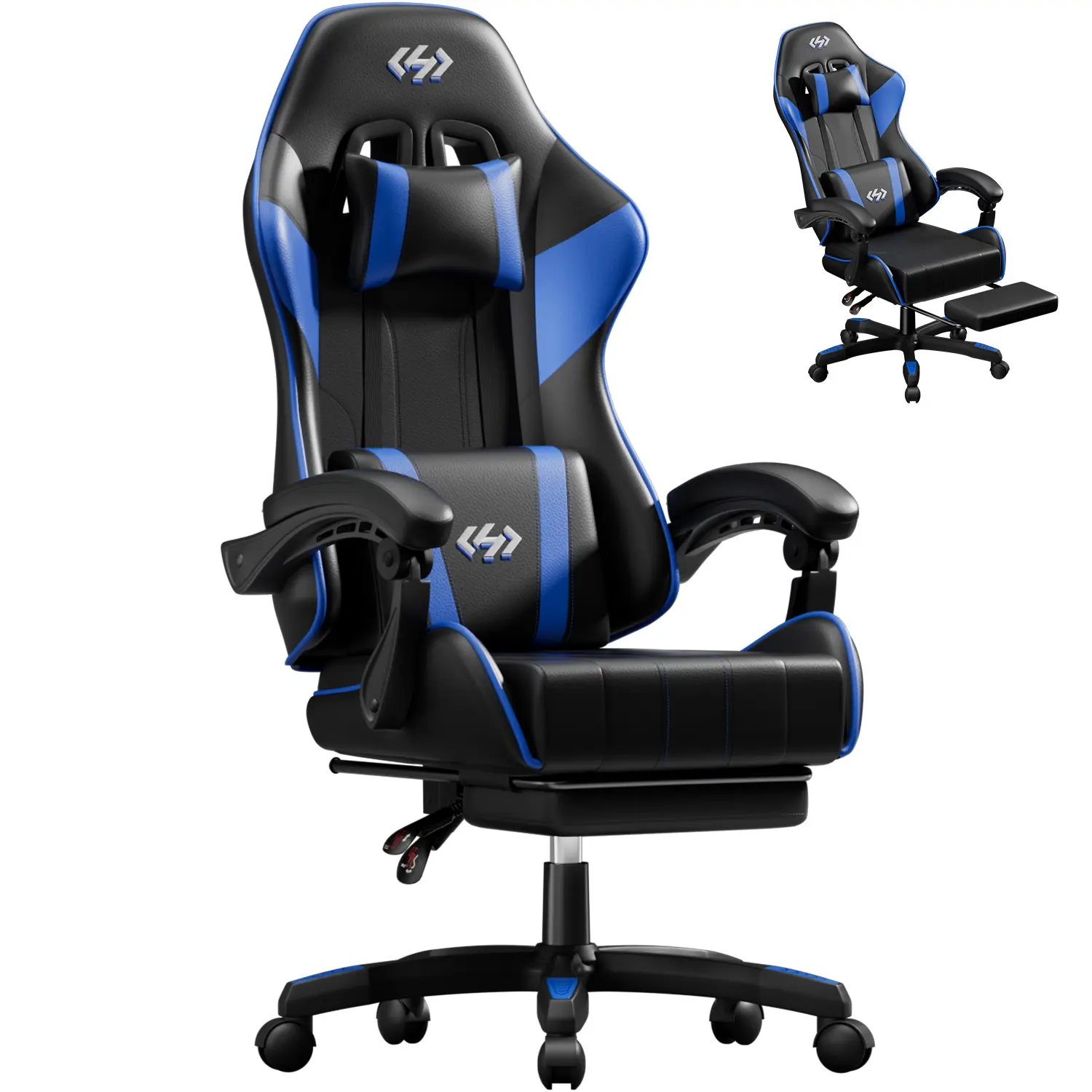 Modern Height-Adjustable Ergonomic High Back Gaming Chair - PU Leather Office Furniture Chair for Adults with Footrest, Lumbar Support, 90-135° Reclining