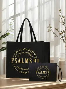 Lightweight linen snap handbag and makeup bag, printed with "Psalm 91 Scripture", is a must-have for Jesus Christ Bible enthusiasts, suitable for prayer, and contains wallets of different sizes.
