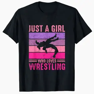 Girls' 100% Cotton Casual Round Neck Streetwear Top, "Just A Girl Who Loves Wrestling" Themed Wrestler T-Shirt
