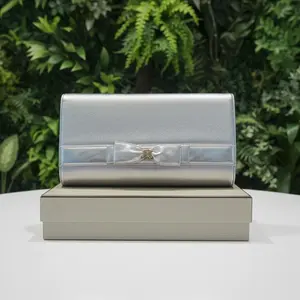 Pre-owned Celine Leather Clutches & Wristlets Vintage Silver Clutch with Gold Toned Chain
