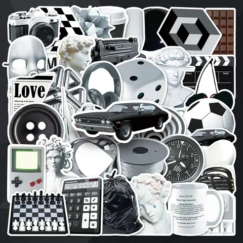 Simple Black and White Car Stickers, 50pcs/set Creative Car Decals, Universal Car Exterior Decoration Accessories for Car Computer Phone Case Stickers for Cars