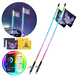 VEVOR 2 PCS 4 FT APP & RF Remote Control  Waterproof 360° Spiral RGB Chasing Lighted Whips with 4 Flags, for UTVs, ATVs, Motorcycles, RZR, Can-am, Trucks, Off-road, Go-karts