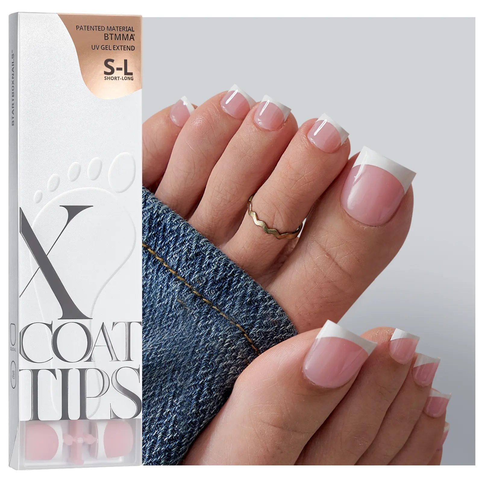 btartboxnails XCOATTIPS Toe Nail Tips - Product only 160pcs  Real Square Pink French Tip Short Toenail Press Ons Fit for Short & Extra Short Toenails Bed,Soft Gel Toe Nail Tips for Women